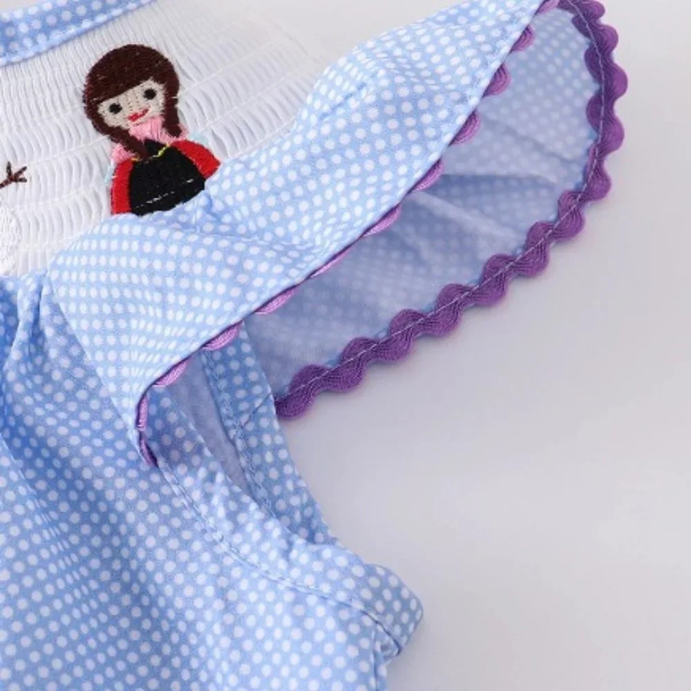 Baby Girls Princess Elsa Ana Olaf Frozen Smocked Embroidered Bubble Romper - Picture 3 of 5